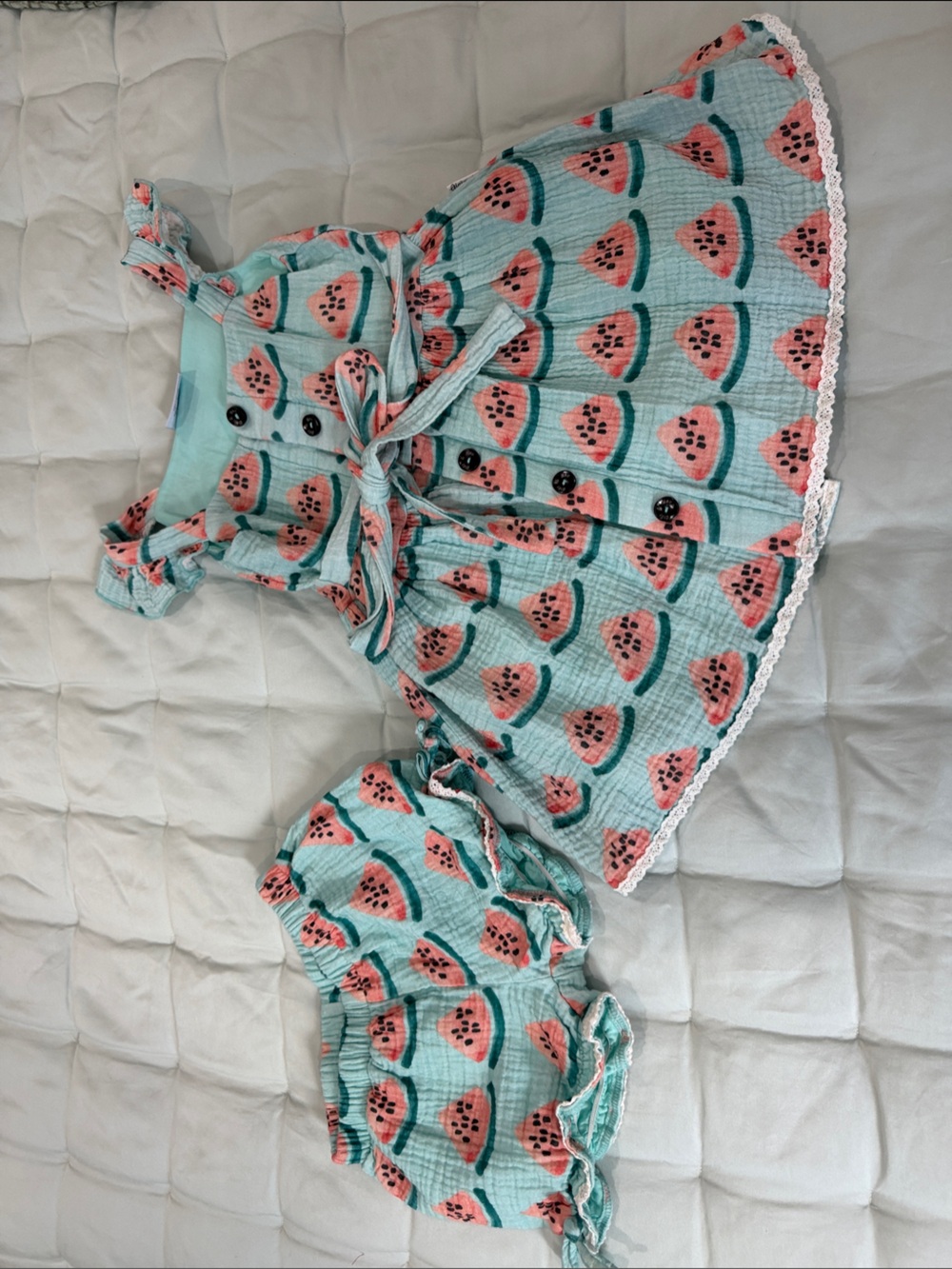 Children's Watermelon Print Matching Set - Mint & Coral